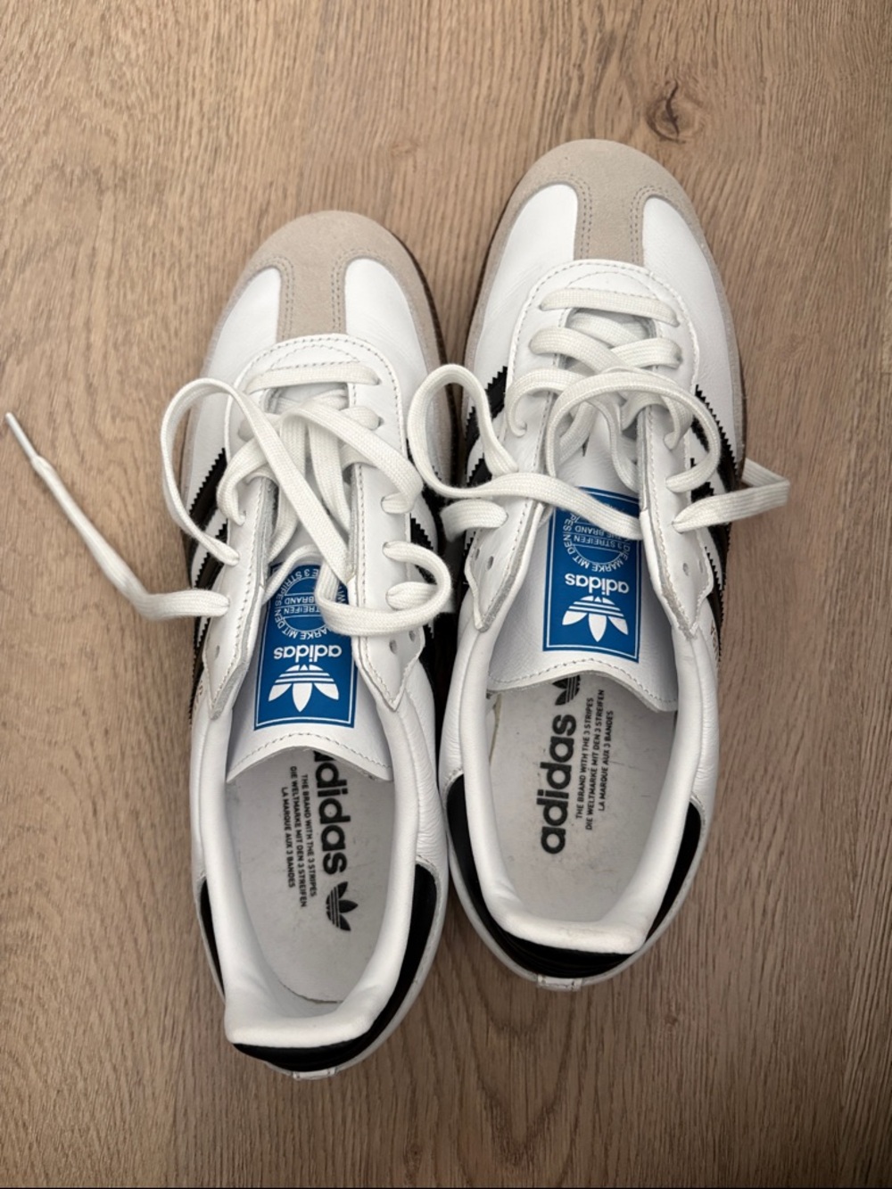 Adidas Sambas White Sneakers with Black Stripes and Gray Suede - Picture 3 of 5